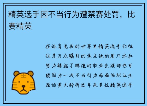 精英选手因不当行为遭禁赛处罚，比赛精英