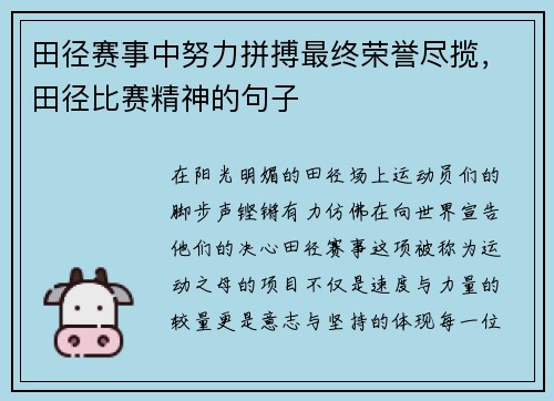 田径赛事中努力拼搏最终荣誉尽揽，田径比赛精神的句子