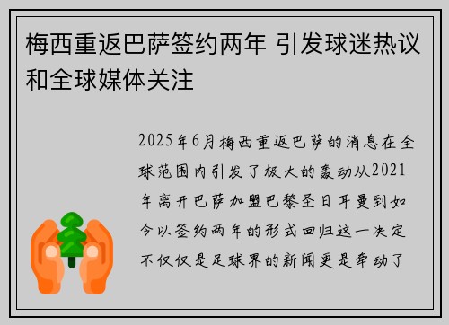 梅西重返巴萨签约两年 引发球迷热议和全球媒体关注